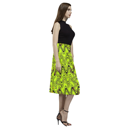 Yellow and Black Waves Aoede Crepe Skirt (Model D16)