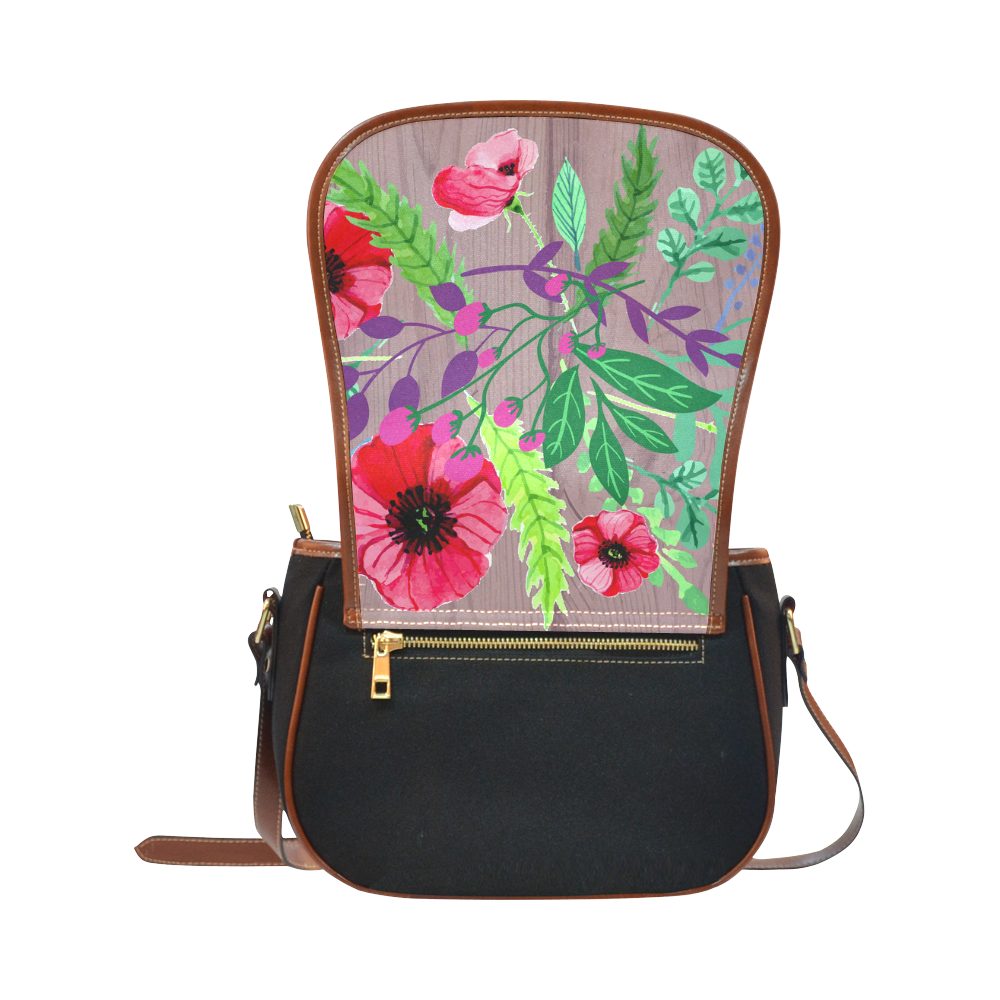 Rustic Watercolor Floral Red Poppies Saddle Bag/Small (Model 1649)(Flap Customization)