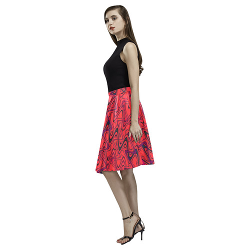 Red and Black Waves Melete Pleated Midi Skirt (Model D15)