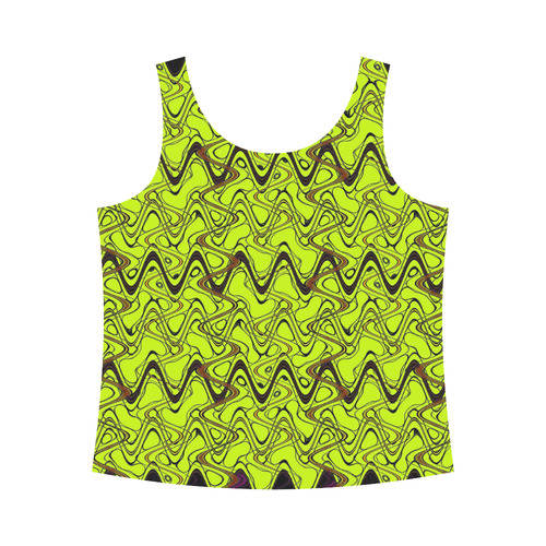 Yellow and Black Waves All Over Print Tank Top for Women (Model T43)