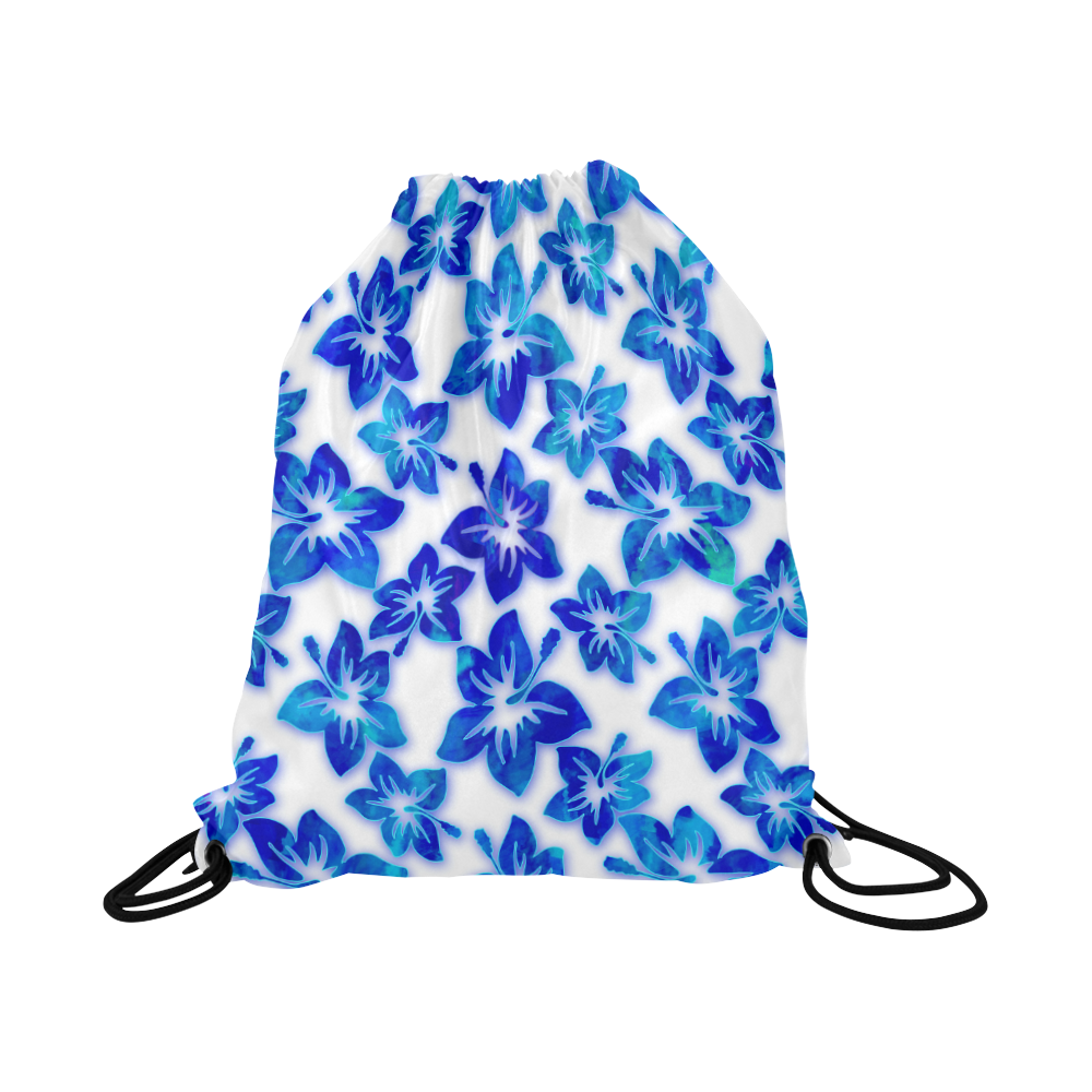 blue hibiscus Large Drawstring Bag Model 1604 (Twin Sides)  16.5"(W) * 19.3"(H)