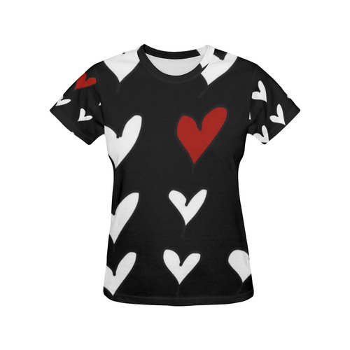 Hearts All Over Print T-Shirt for Women (USA Size) (Model T40)