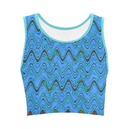 Blue Green and Black Waves Women's Crop Top (Model T42)