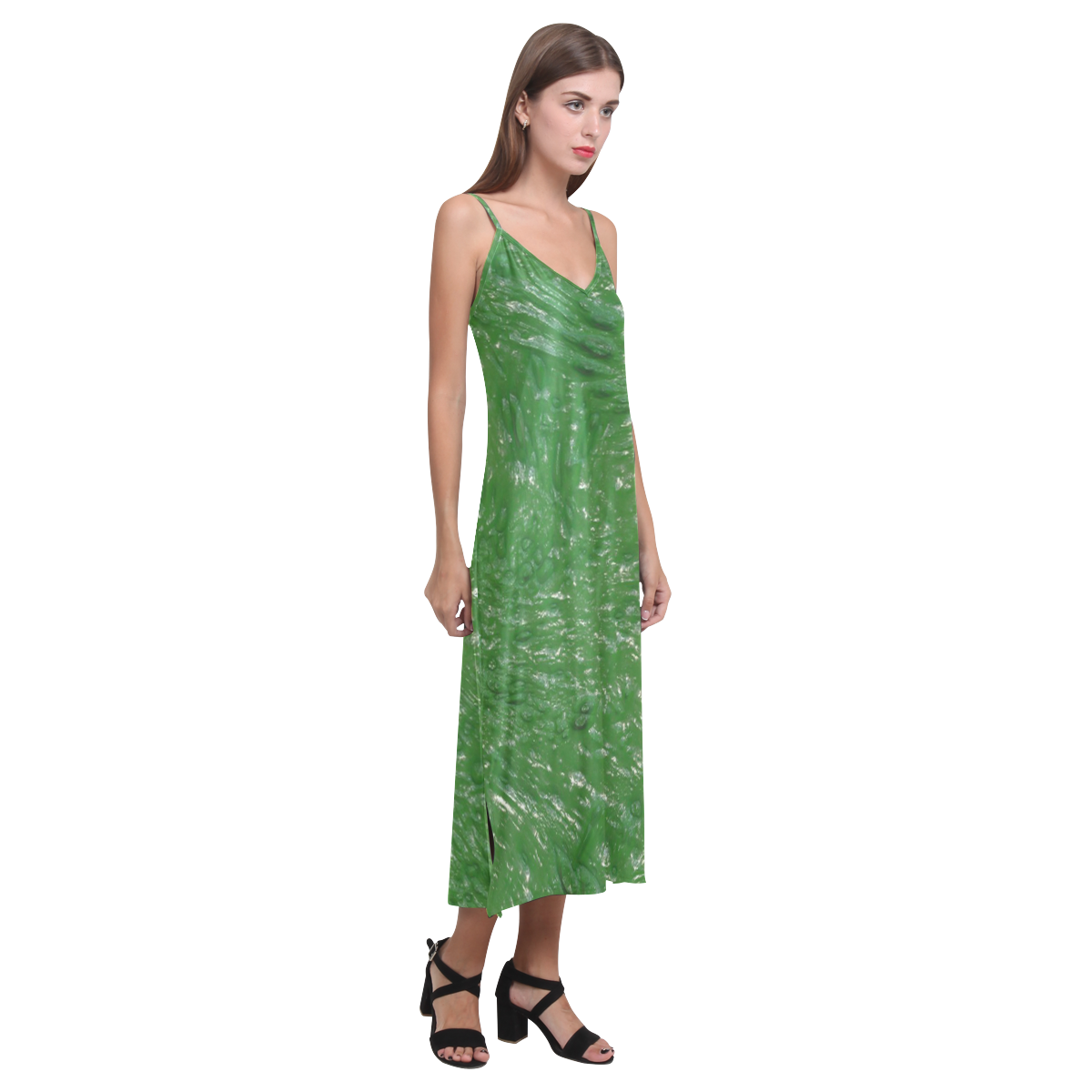 thick wet paint D by FeelGood V-Neck Open Fork Long Dress(Model D18)