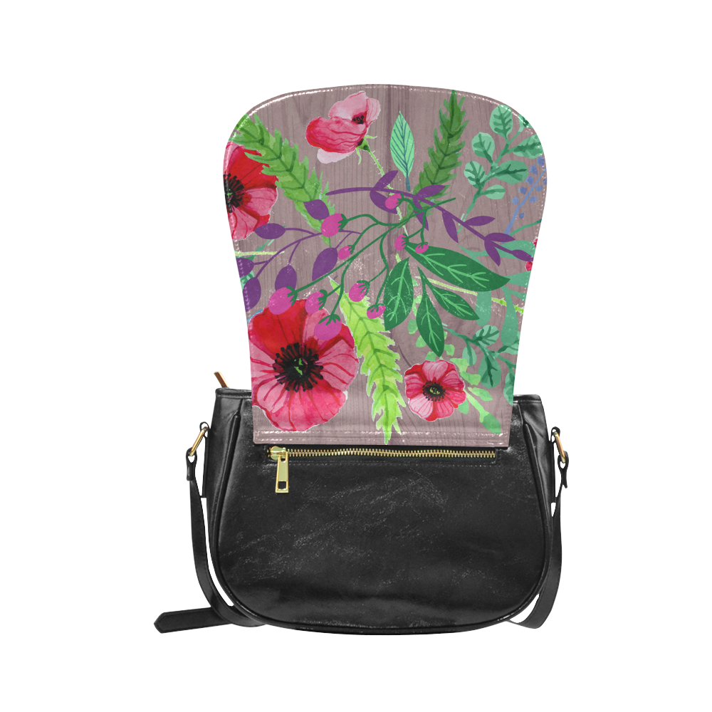 Rustic Watercolor Floral Red Poppies Classic Saddle Bag/Small (Model 1648)