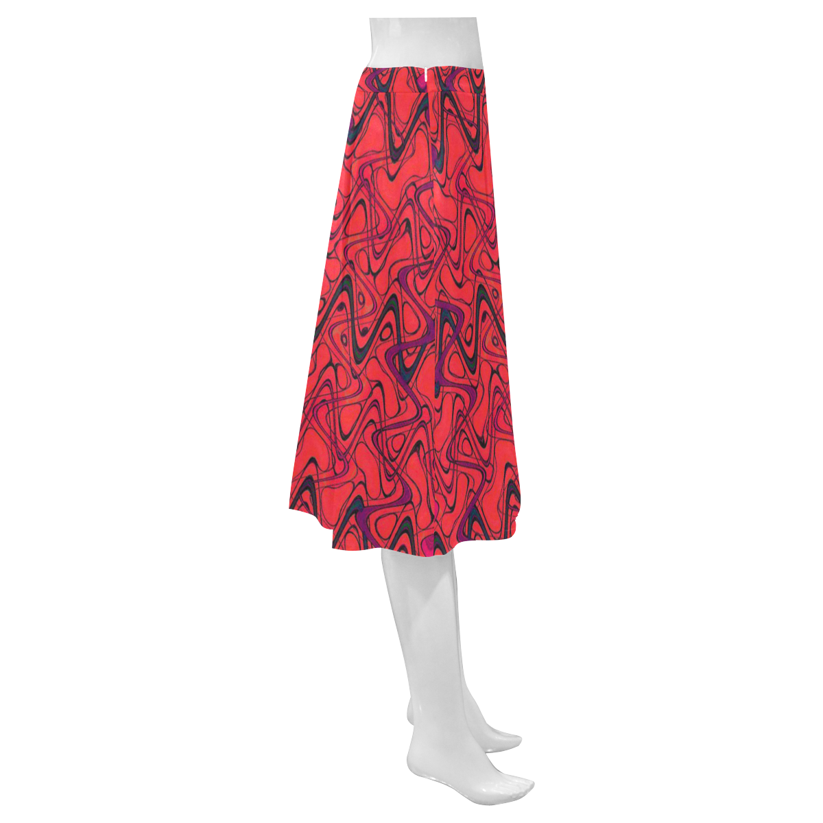 Red and Black Waves Mnemosyne Women's Crepe Skirt (Model D16)