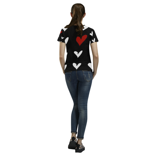 Hearts All Over Print T-Shirt for Women (USA Size) (Model T40)