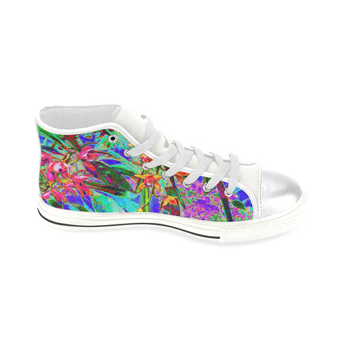 Crazy Bright Rainbow Garden High Top Canvas Shoes for Kid (Model 017)