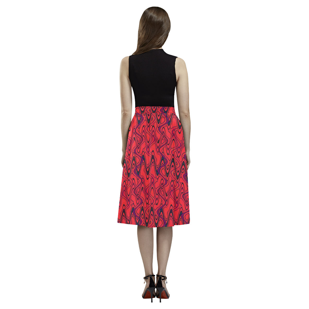 Red and Black Waves Aoede Crepe Skirt (Model D16)