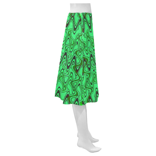 Green and Black Waves Mnemosyne Women's Crepe Skirt (Model D16)