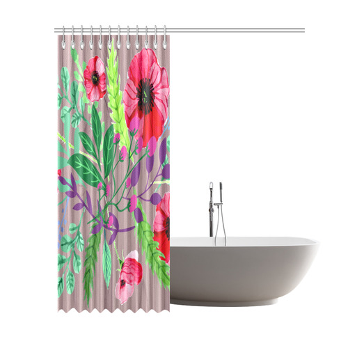Rustic Watercolor Floral Red Poppies Shower Curtain 69"x84"