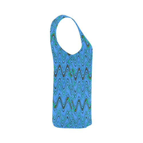 Blue Green and Black Waves All Over Print Tank Top for Women (Model T43)
