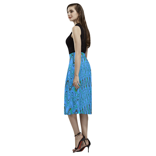 Blue Green and Black Waves Aoede Crepe Skirt (Model D16)