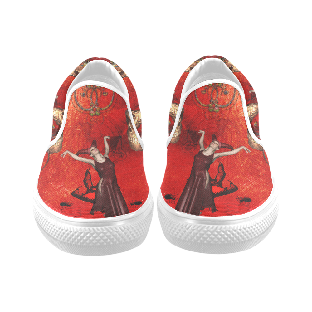 Fantasy women with skulls Women's Unusual Slip-on Canvas Shoes (Model 019)
