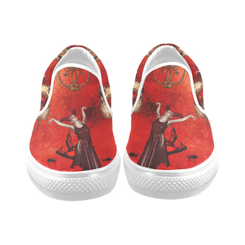 Fantasy women with skulls Women's Unusual Slip-on Canvas Shoes (Model 019)