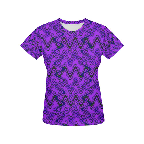 Purple and Black Waves All Over Print T-Shirt for Women (USA Size) (Model T40)