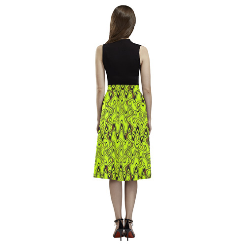 Yellow and Black Waves Aoede Crepe Skirt (Model D16)