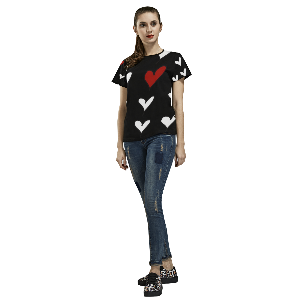 Hearts All Over Print T-Shirt for Women (USA Size) (Model T40)