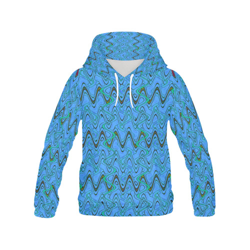 Blue Green and Black Waves All Over Print Hoodie for Women (USA Size) (Model H13)