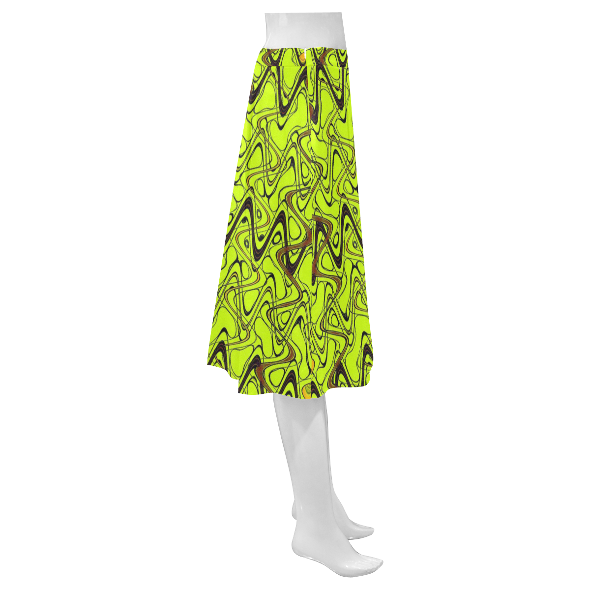 Yellow and Black Waves Mnemosyne Women's Crepe Skirt (Model D16)