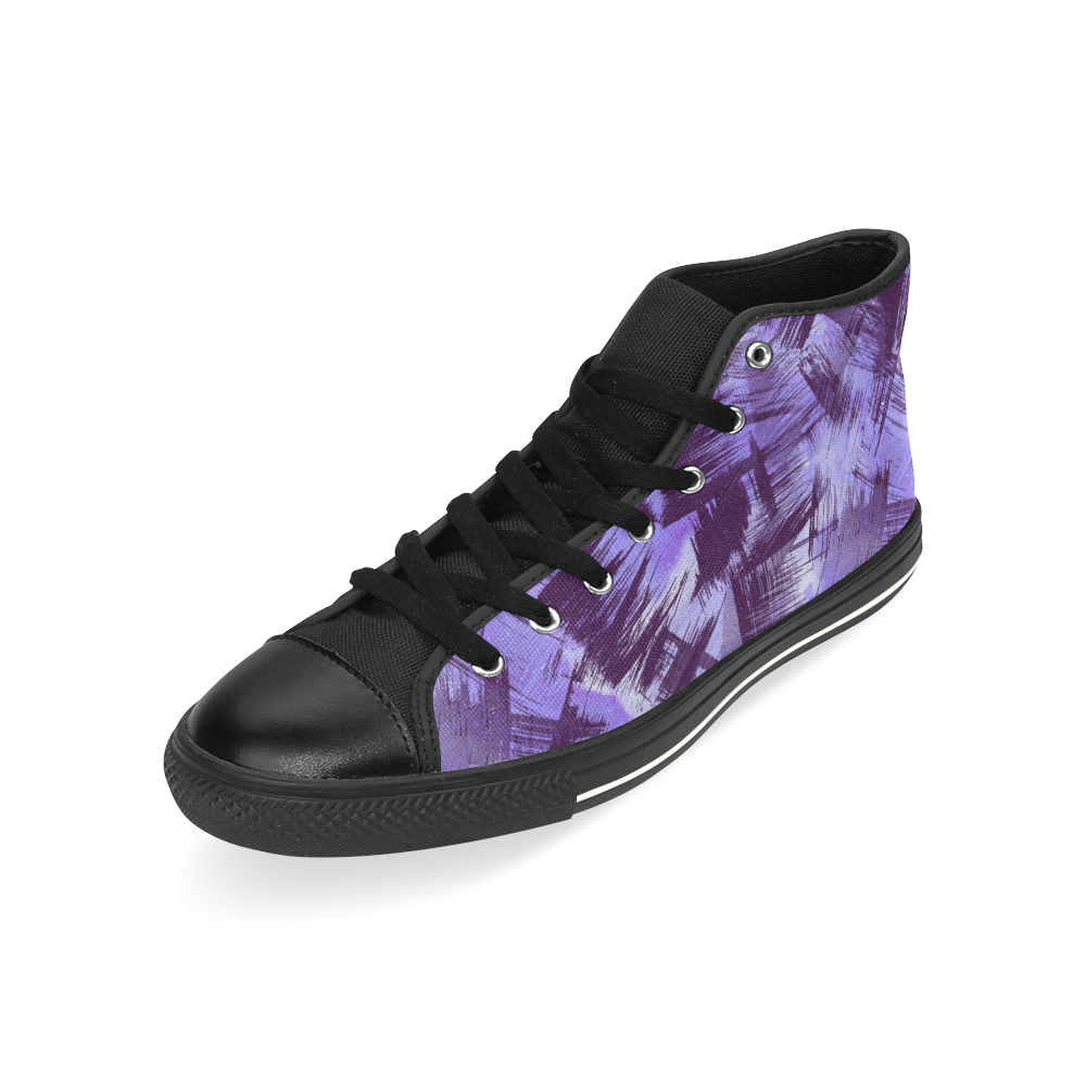Purple Paint Strokes High Top Canvas Shoes for Kid (Model 017)