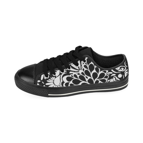 70s Wall Paper Black and White Low Top Canvas Shoes for Kid (Model 018)
