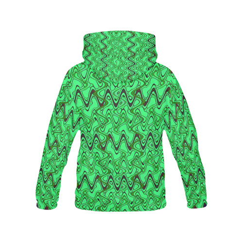 Green and Black Waves All Over Print Hoodie for Women (USA Size) (Model H13)