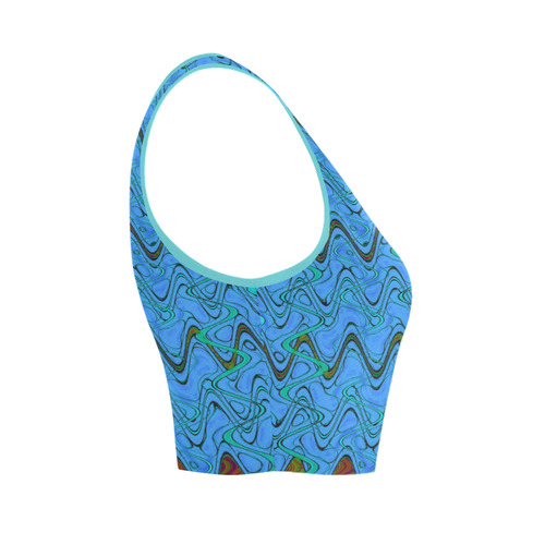 Blue Green and Black Waves Women's Crop Top (Model T42)