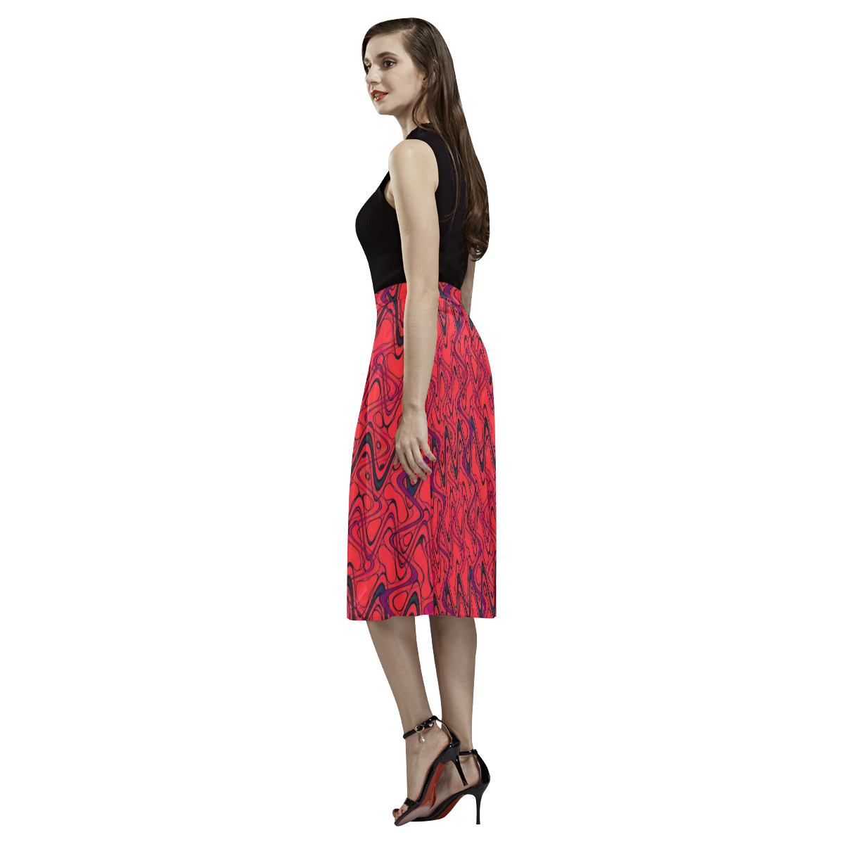 Red and Black Waves Aoede Crepe Skirt (Model D16)