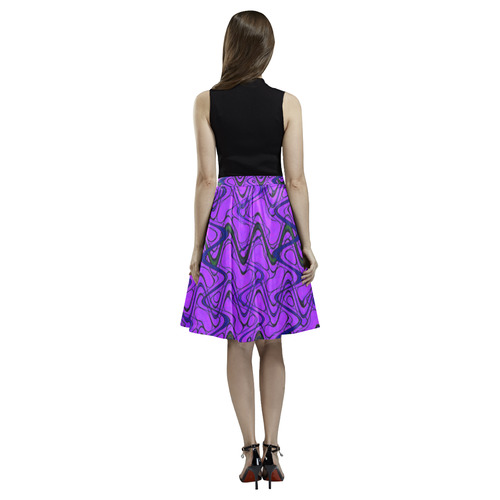 Purple and Black Waves Melete Pleated Midi Skirt (Model D15)