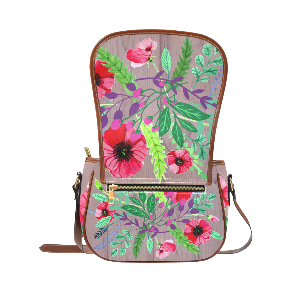 Rustic Watercolor Floral Red Poppies Saddle Bag/Large (Model 1649)