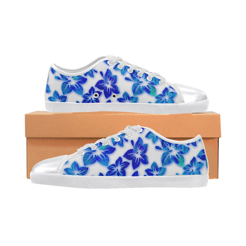 blue hibiscus Canvas Shoes for Women/Large Size (Model 016)