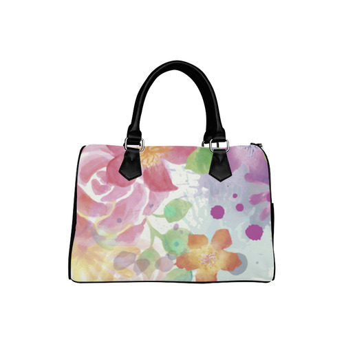 Watercolor Splash Red Green Floral Pattern Boston Handbag (Model 1621)