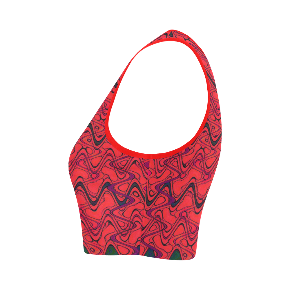 Red and Black Waves Women's Crop Top (Model T42)