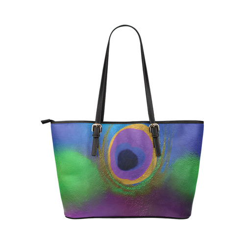 PEACOCK ABSTRACT ONE PANEL LARGE Leather Tote Bag/Large (Model 1651)