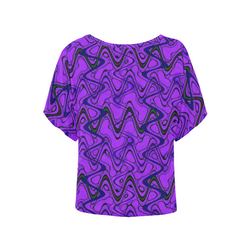 Purple and Black Waves Women's Batwing-Sleeved Blouse T shirt (Model T44)