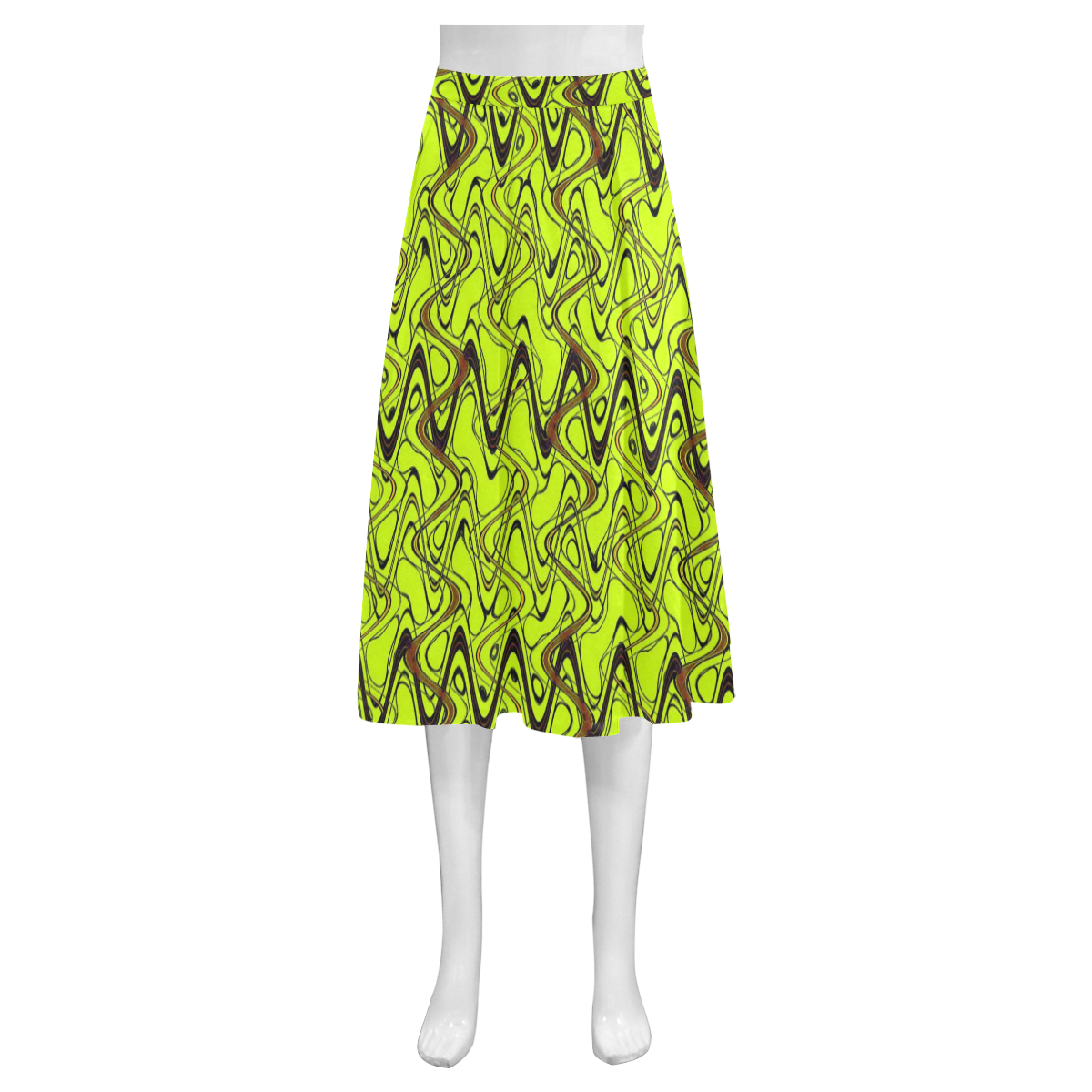 Yellow and Black Waves Mnemosyne Women's Crepe Skirt (Model D16)