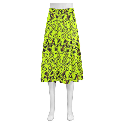 Yellow and Black Waves Mnemosyne Women's Crepe Skirt (Model D16)