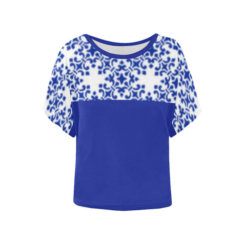 Sapphire Blue Damask Women's Batwing-Sleeved Blouse T shirt (Model T44)