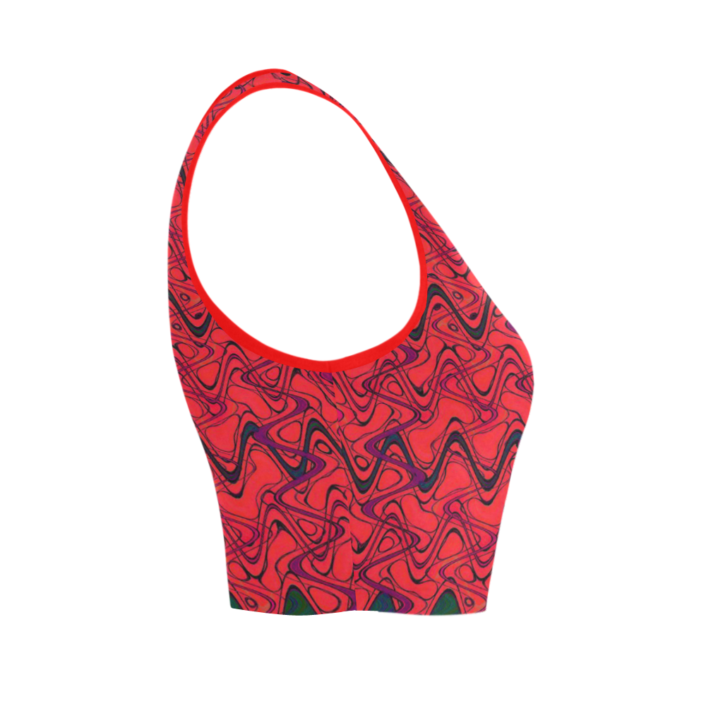 Red and Black Waves Women's Crop Top (Model T42)