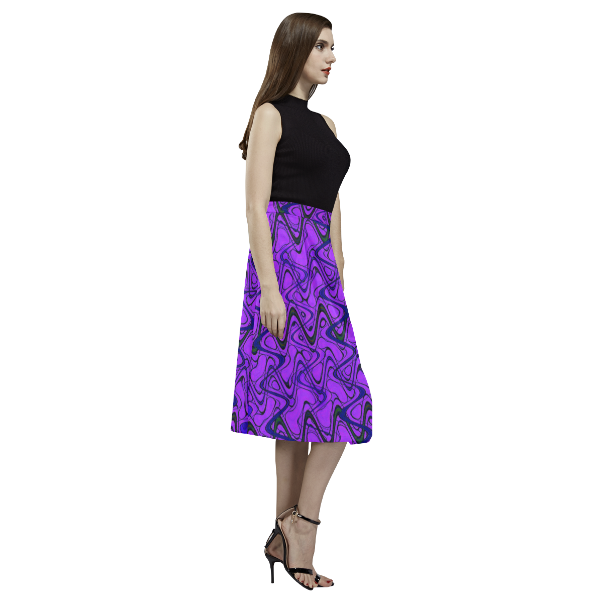 Purple and Black Waves Aoede Crepe Skirt (Model D16)