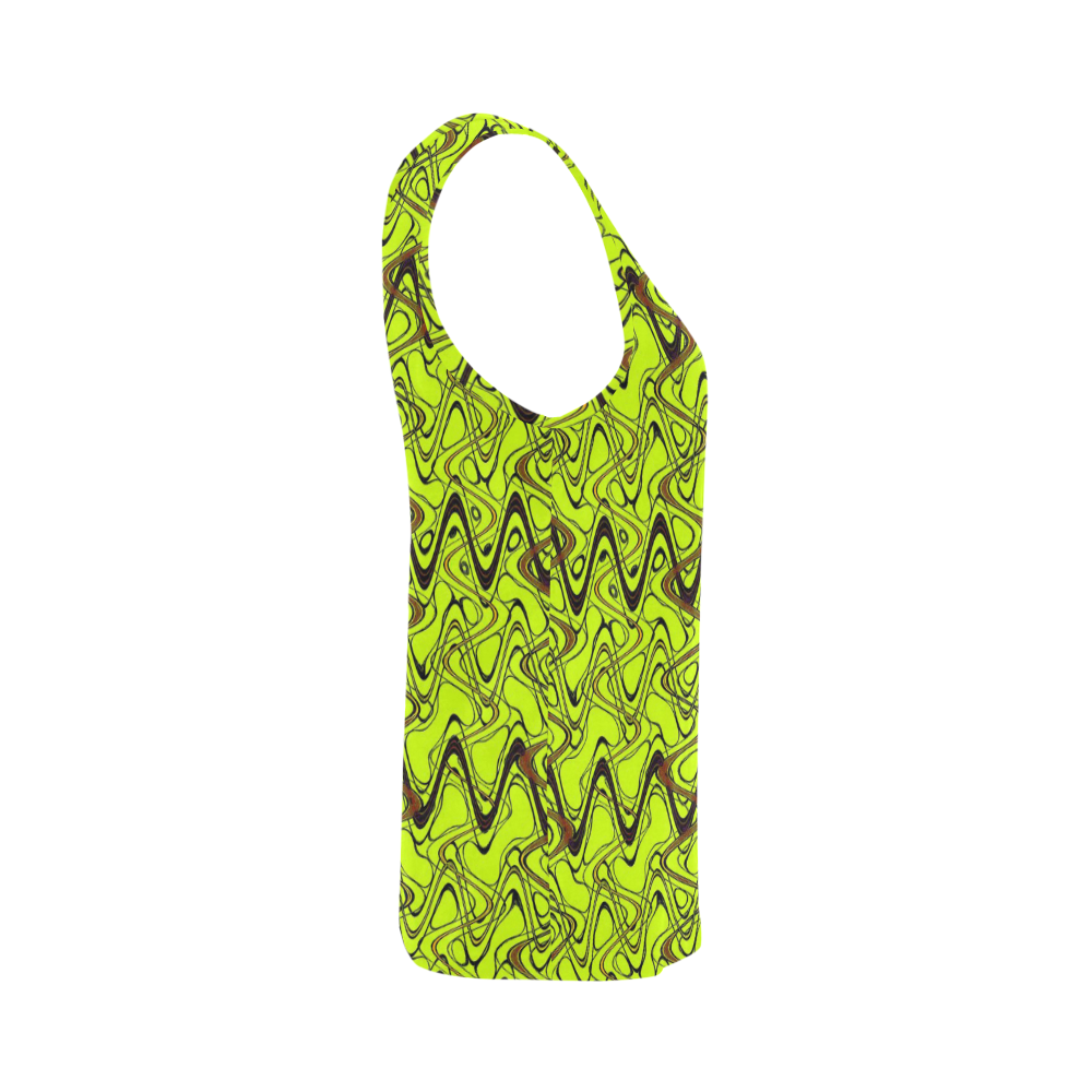 Yellow and Black Waves All Over Print Tank Top for Women (Model T43)