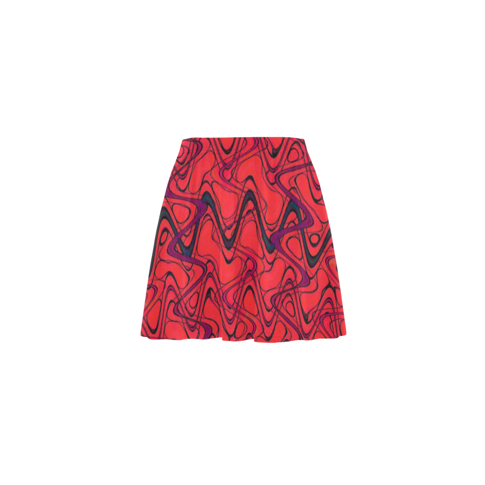 Red and Black Waves Mini Skating Skirt (Model D36)