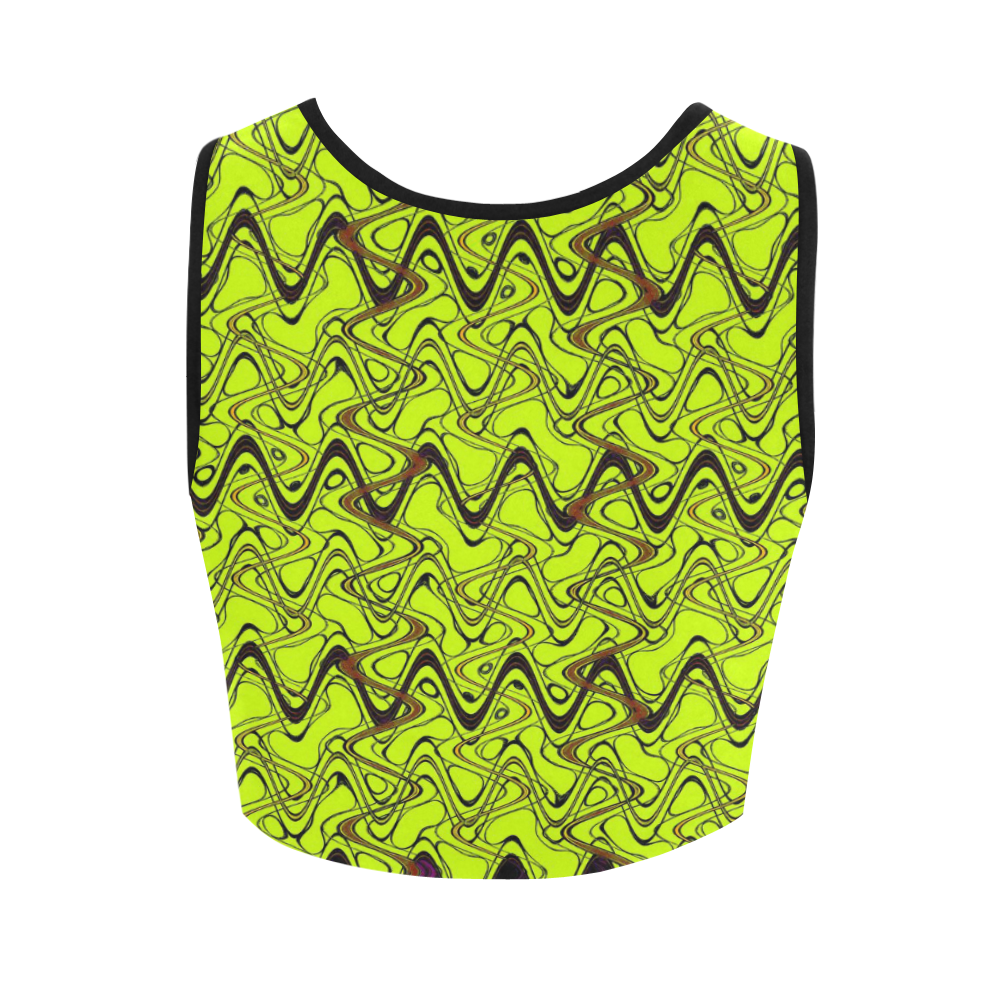 Yellow and Black Waves Women's Crop Top (Model T42)