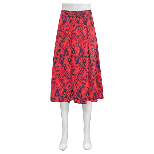 Red and Black Waves Mnemosyne Women's Crepe Skirt (Model D16)