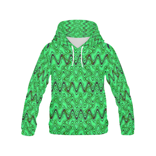 Green and Black Waves All Over Print Hoodie for Women (USA Size) (Model H13)