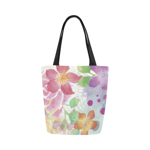 Watercolor Splash Red Green Floral Pattern Canvas Tote Bag (Model 1657 ...