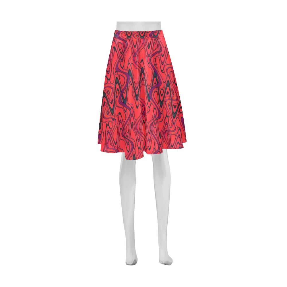 Red and Black Waves Athena Women's Short Skirt (Model D15)