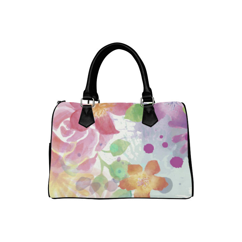 Watercolor Splash Red Green Floral Pattern Boston Handbag (Model 1621)