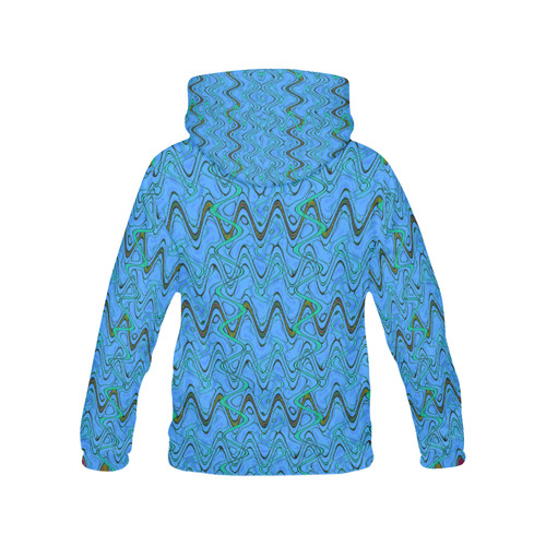 Blue Green and Black Waves All Over Print Hoodie for Women (USA Size) (Model H13)